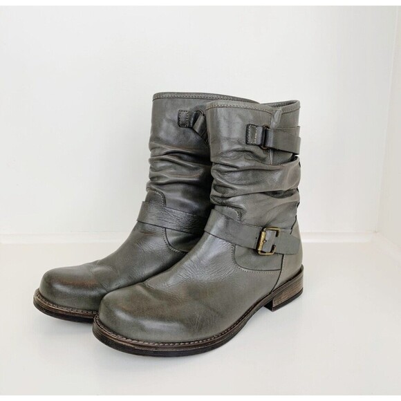 Eric Michael Women's Laguna Boot Size 38 8 Gray Leather Slouch Moto Biker Bootie - Picture 2 of 7